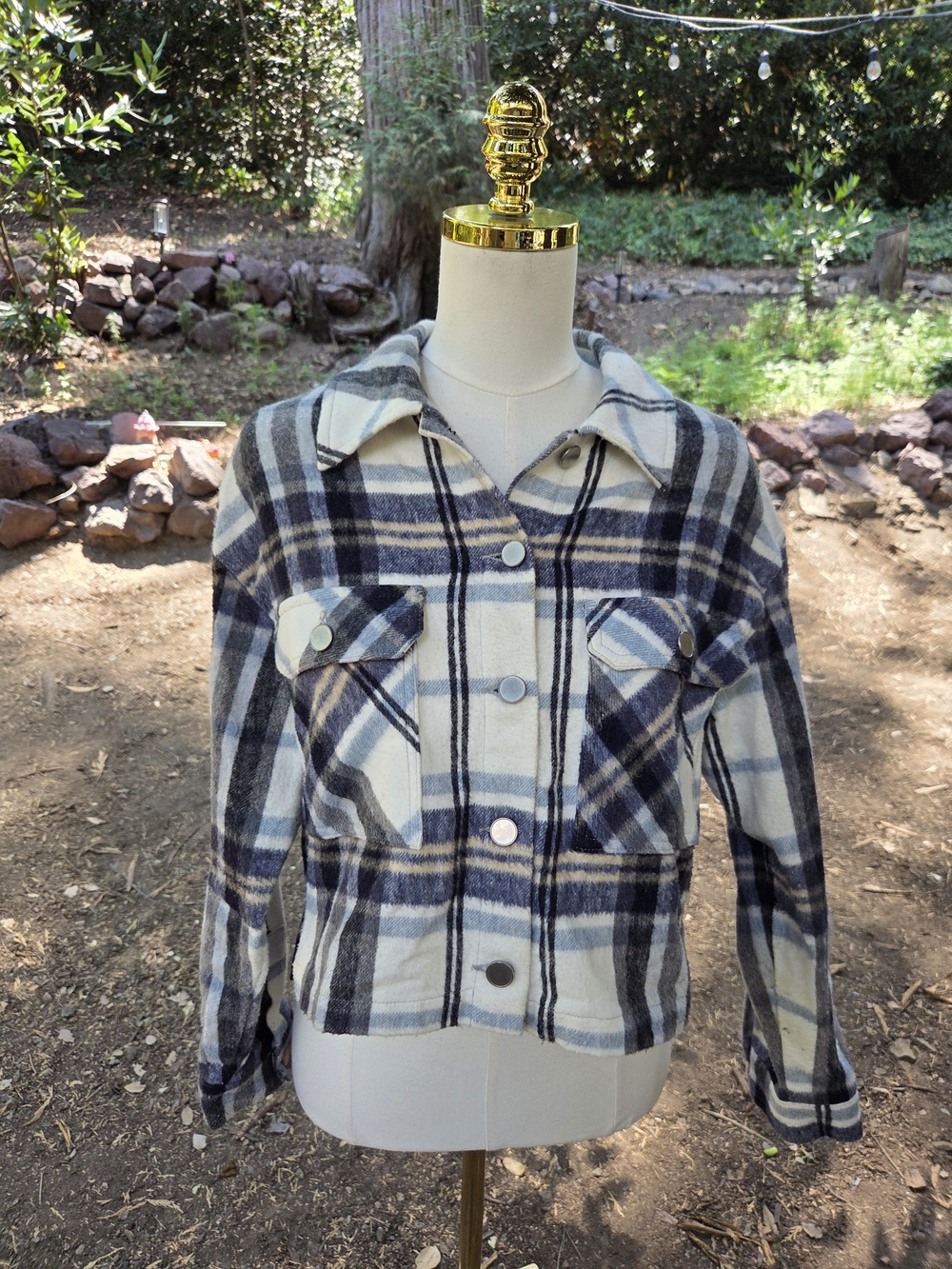 Zara Women's Plaid Navy Blue Button-Front Jacket Size XS